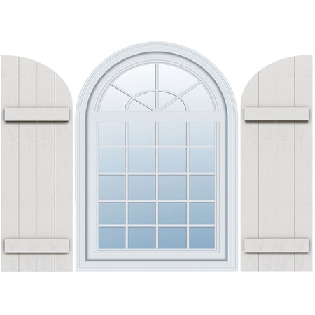 Rustic 4 Board Joined Board-n-Batten Faux Wood Shutters W/Quarter Round Arch Top, 21 1/2W X 38H